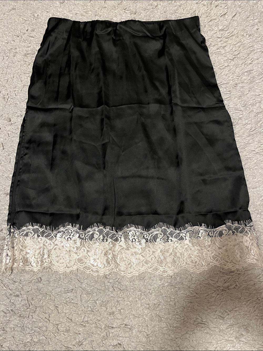 Black Midi Slip Skirt with Cream Lace Hem